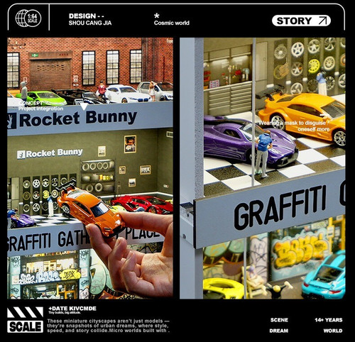 Diorama modell autogarage - 1:64, diorama-modell
